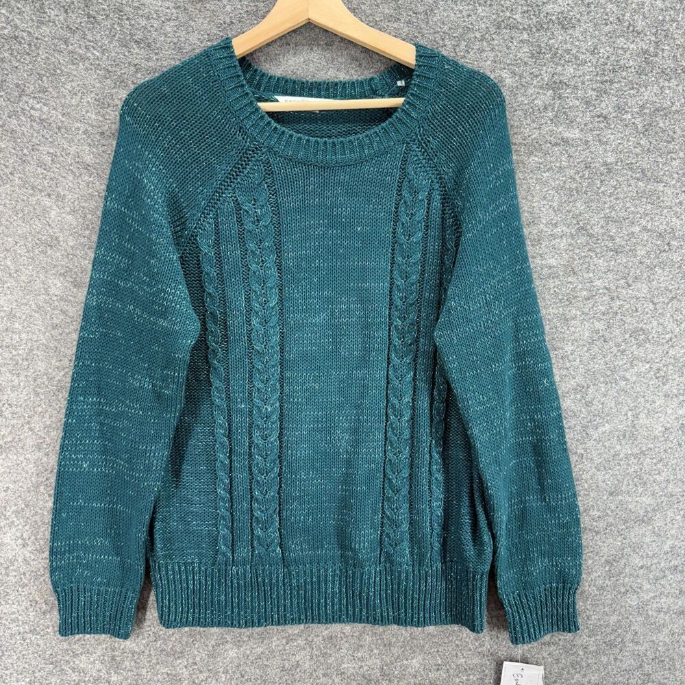 New Peter Nygard Sweater Pullover Women L Large Blue Knit Cotton Long Sleeve